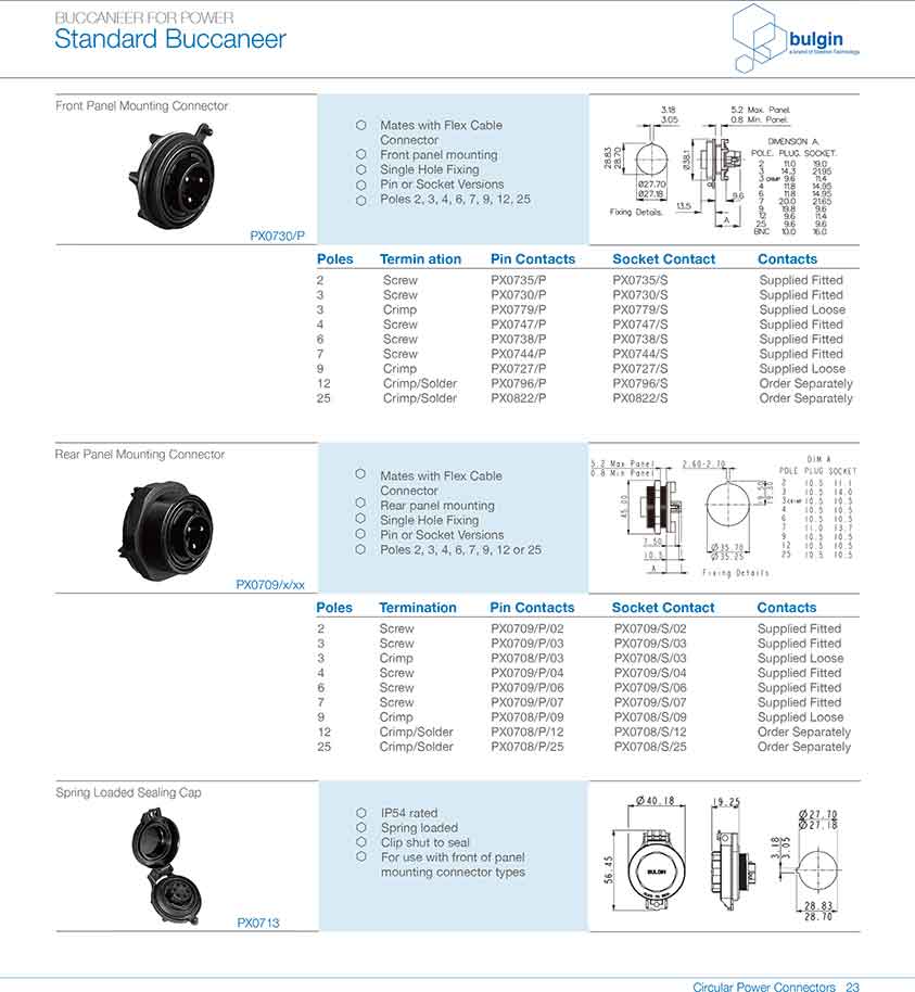 后面板安裝連接器PX0707/P/12選型