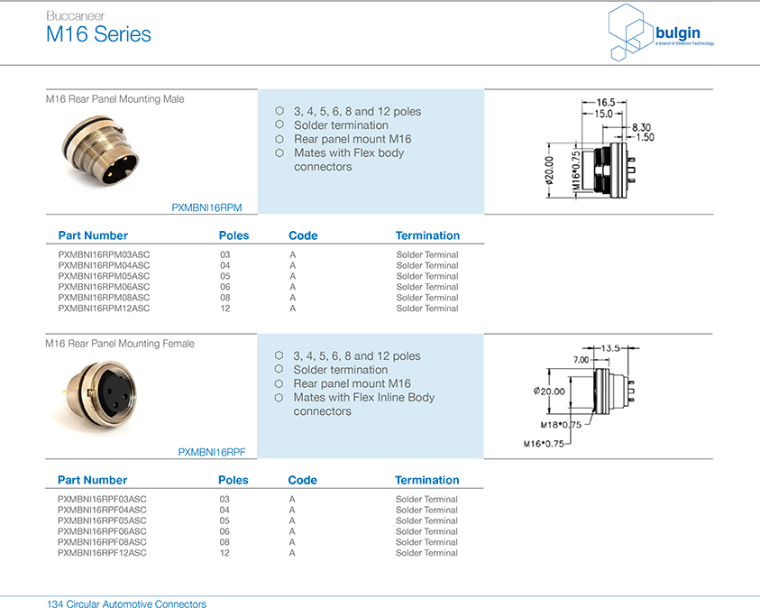 M16 16芯公前鎖板端焊線式參數(shù)