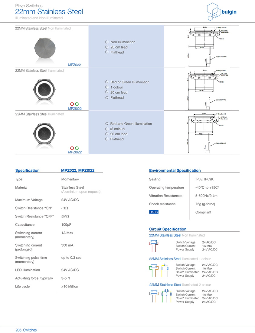 MPZ022不銹鋼Piezo開關(guān)規(guī)格尺寸