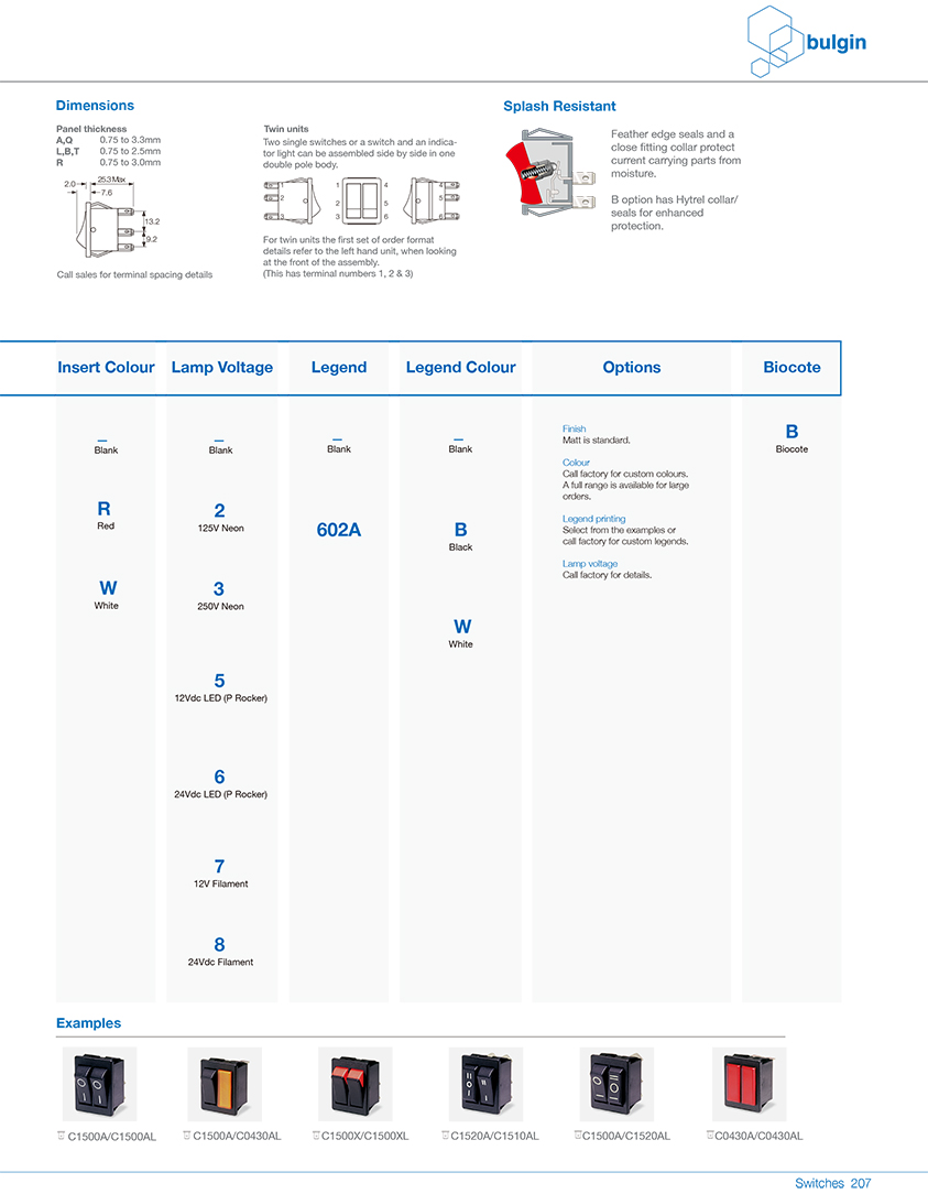 1500雙單元開關(guān)和指示燈功能