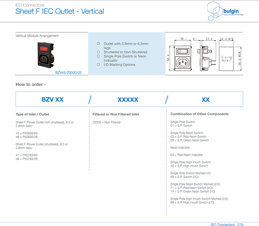 BZV45-Z0000-02垂直電源接入模塊規格尺寸 BZV45-Z0000-02垂直電源接入模塊規格尺寸